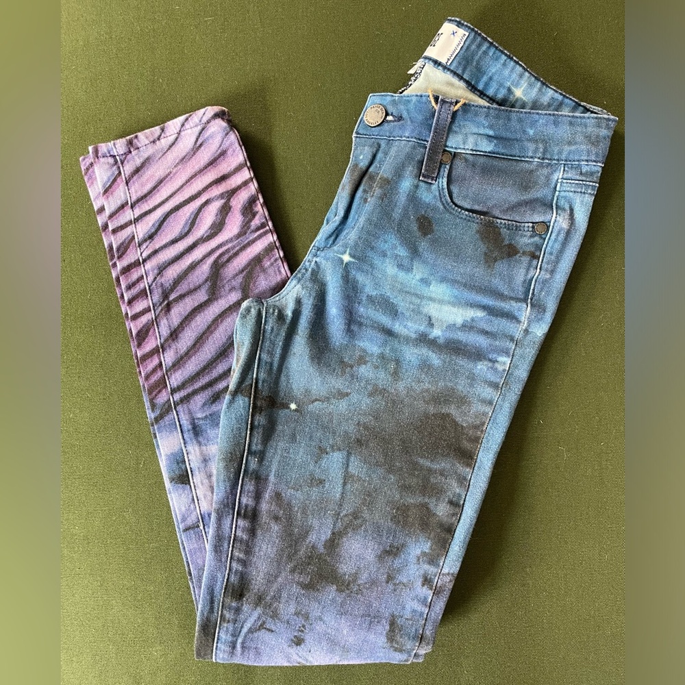 Paige Denim Verdugo Ultra Skinny Blue/Purple Tie Dye Galaxy Striped Jeans